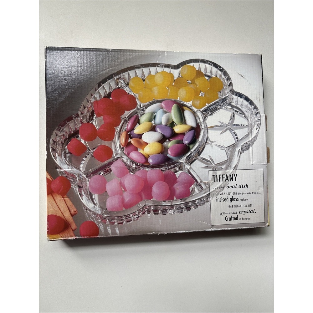 Laura Glass International Tiffany OVAL 5 Section Fine Lead Crystal Serving Dish